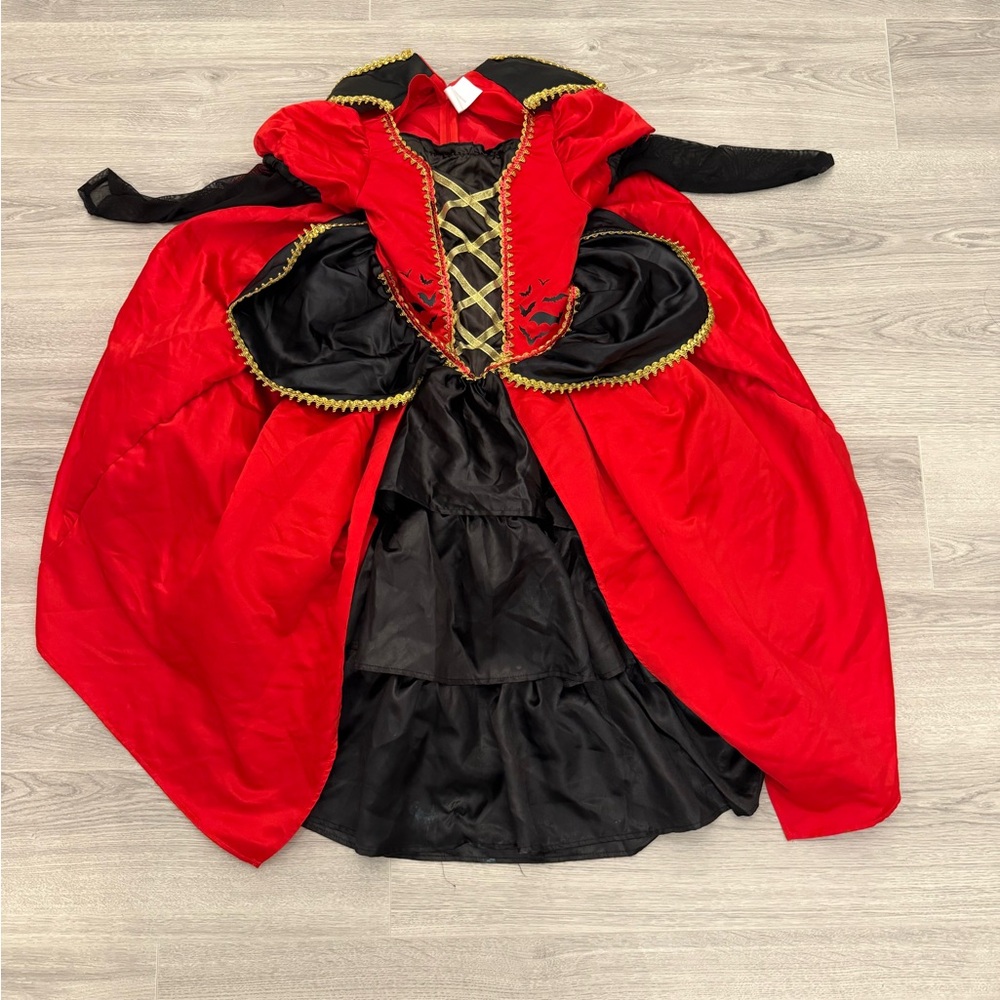 Girls Dracula Red and Black Kids Costume , size 8-10 - Picture 2 of 3